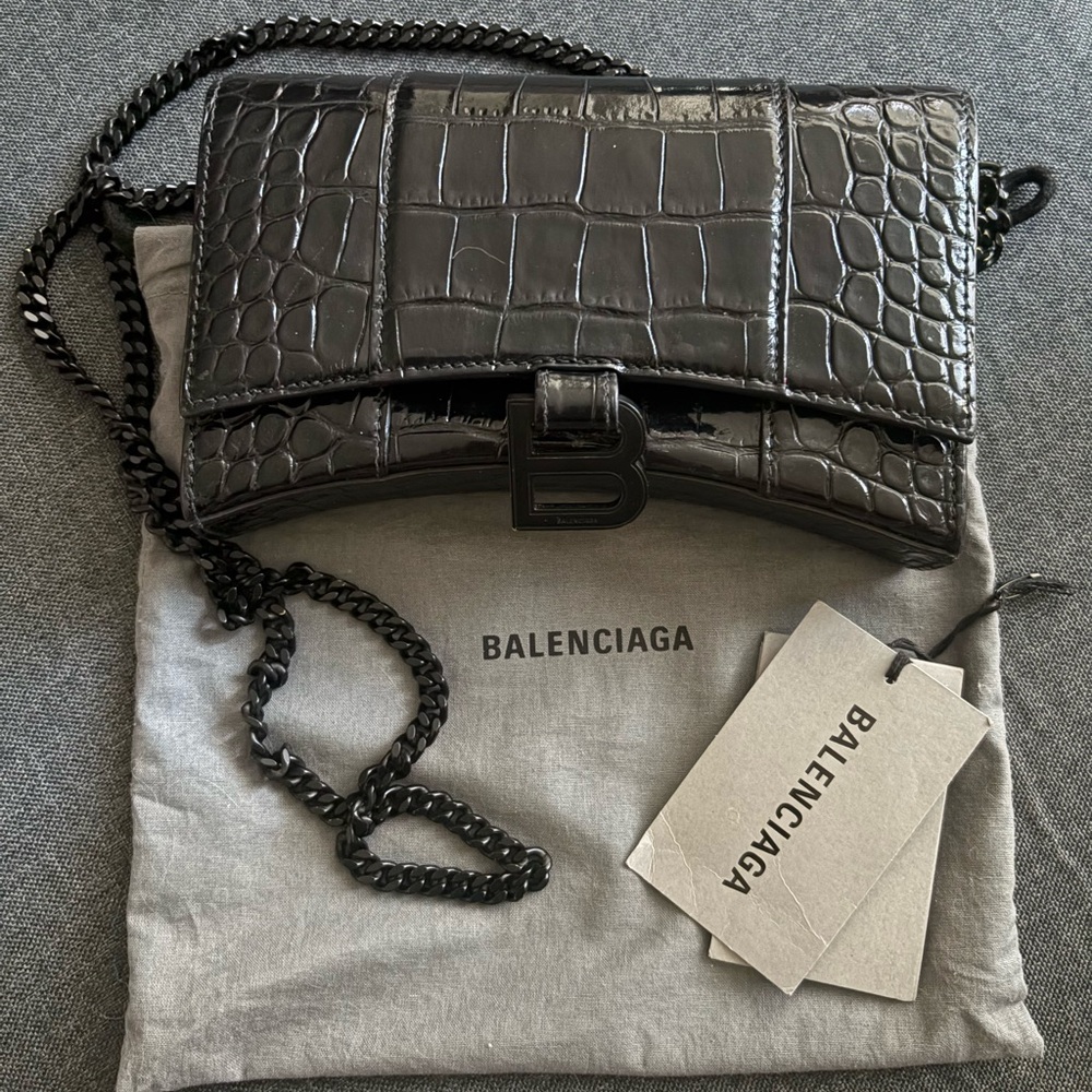 Balenciaga Black Croc-Effect Wallet